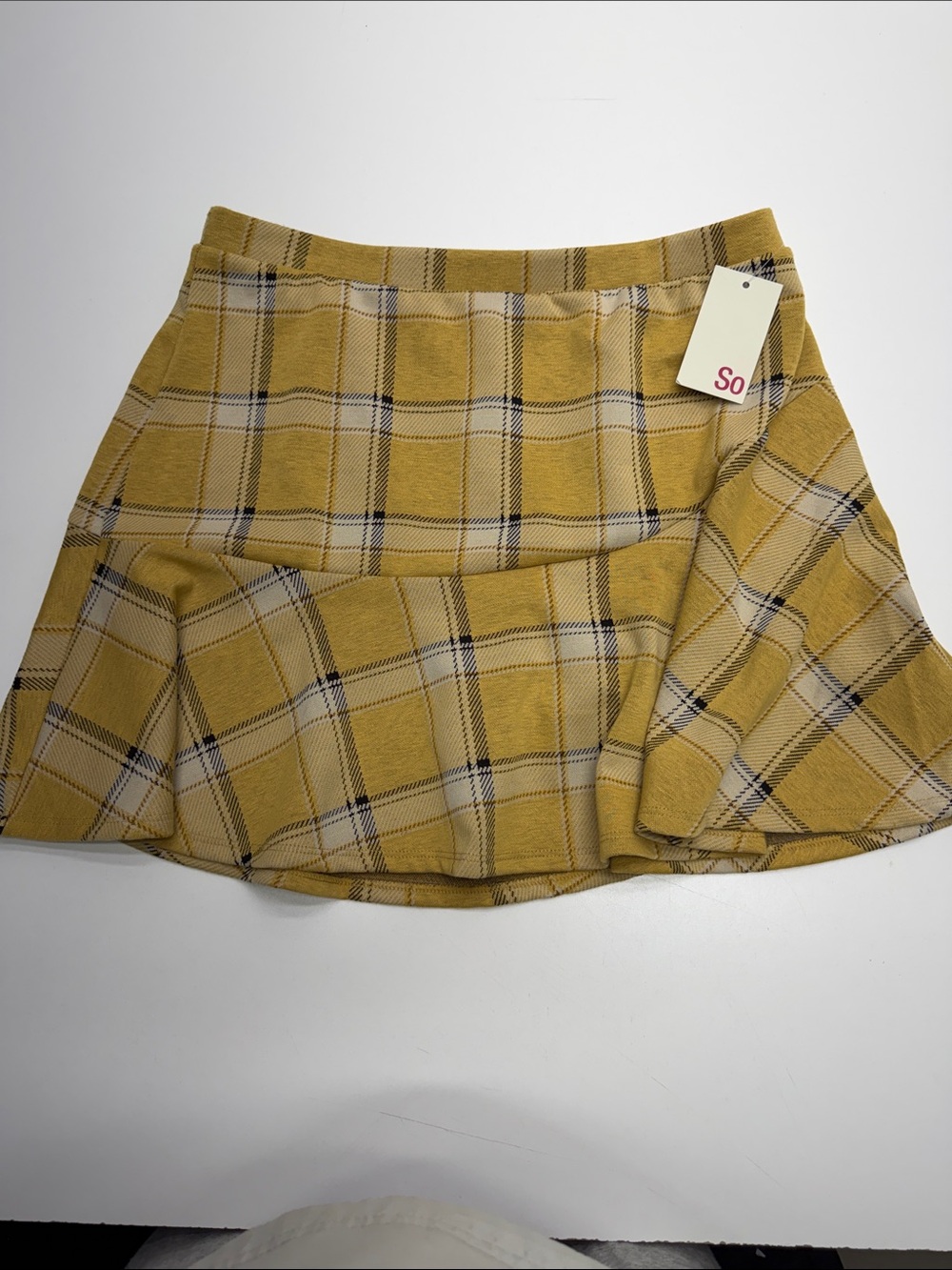 SO Women’s Large Plaid Yellow Skirt